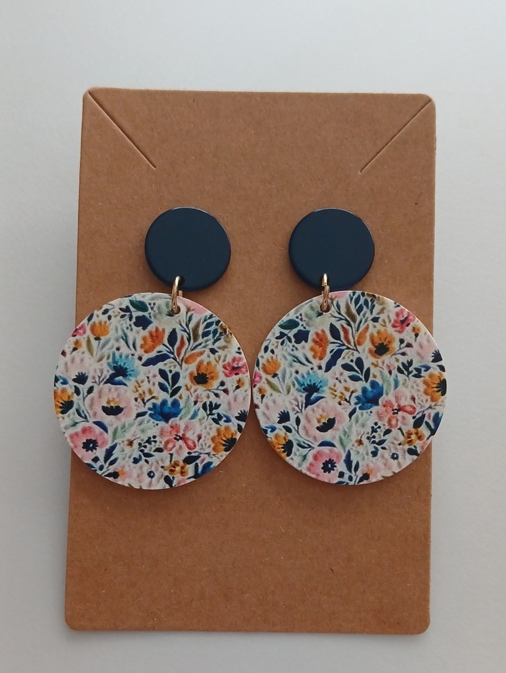 Fashion Jewelry Navy Top Floral Round Dangle Earrings
